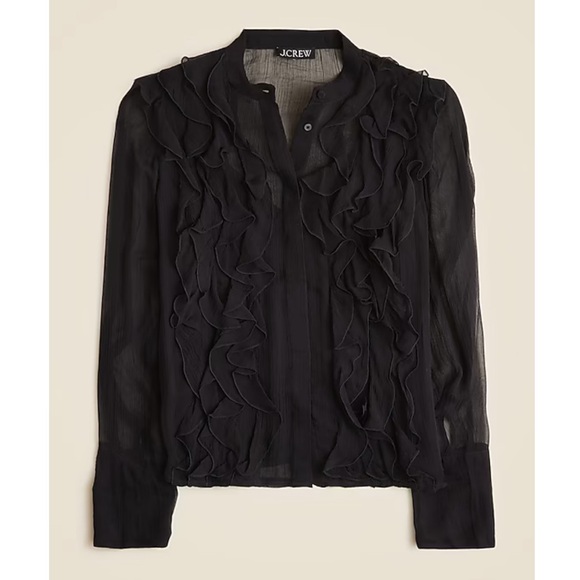 J. CREW Black Ruffle-front top in crinkle cupro CF457 - Picture 1 of 10
